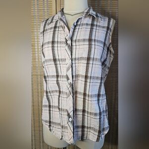100% Cotton Pink & Silver Lame Plaid Western Cowgirl Shirt By Bit & Bridle